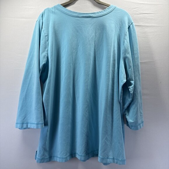 Quacker Factory Women's Top XL Solid Blue Stone Embellished V Neck 3/4 Sleeves - Picture 3 of 9
